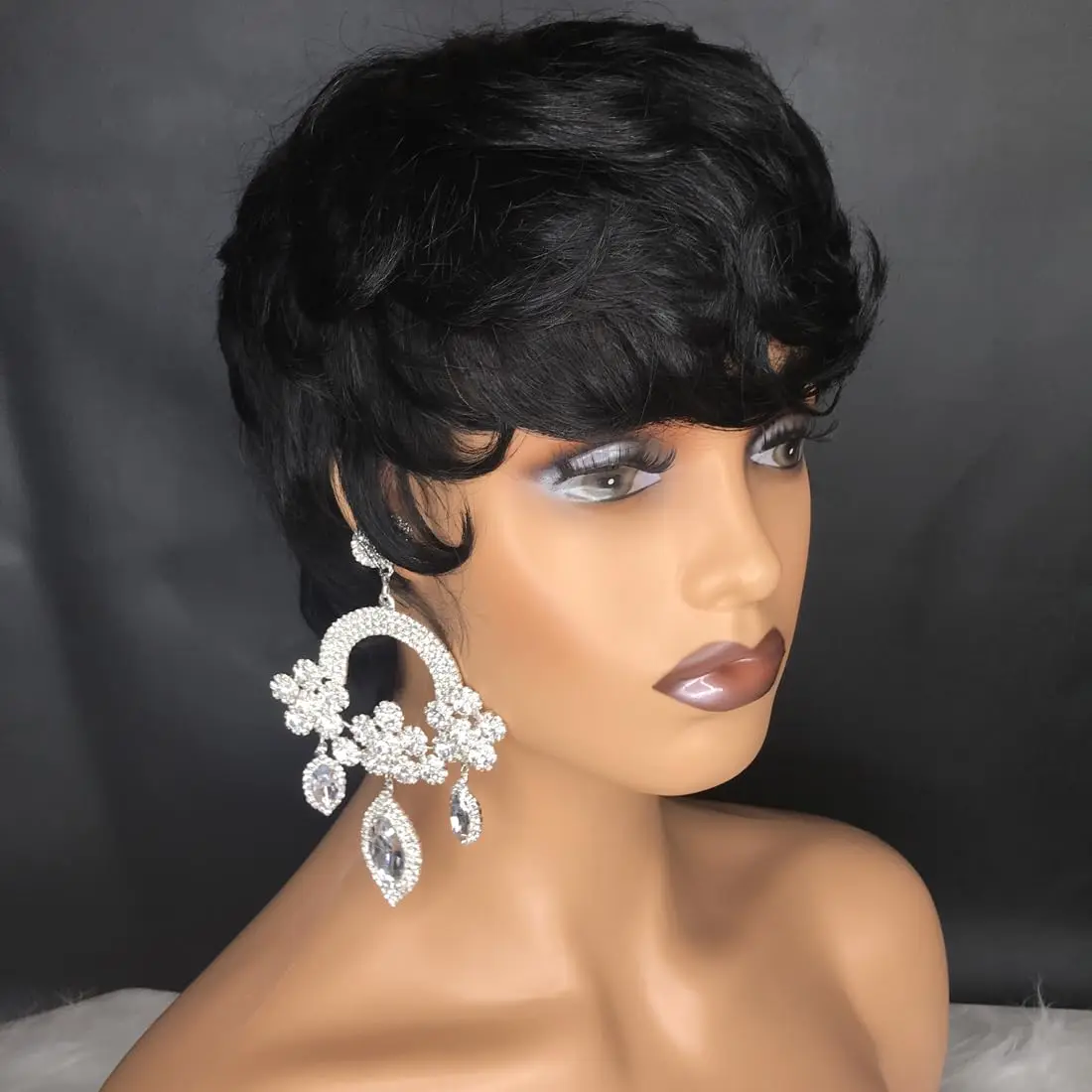 Short Curly Pixie Wigs for Black Women, Synthetic Hair Wigs for Black Women, Natural Wavy Pixie Cut Comes with a hair tie net