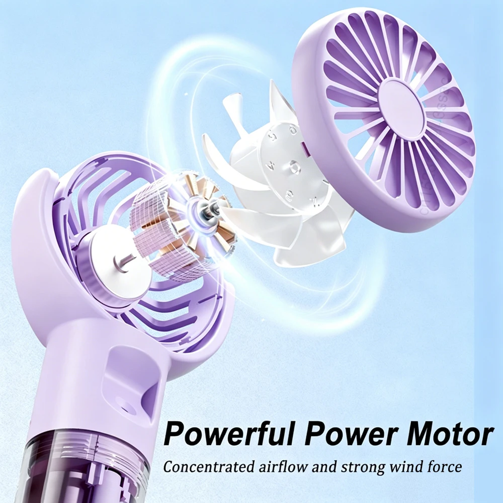 Tragbarer Handventilator, Luftbefeuchter-Ventilator, USB-aufladbar, für Outdoor-Camping, Handsprühgerät, persönlicher Ventilator, hängender Nackenventilator, Nebel-Schreibtischventilator – Detail 7