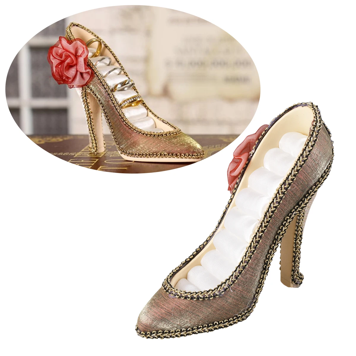 

Креативный органайзер для обуви на высоком каблуке, подставка для ювелирных изделий, стеллаж для хранения колец-гвоздиков, большая вместимость, прочный коричневый декоративный