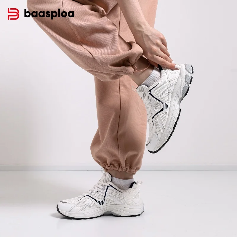 Baasploa Women Running Shoes Lightweight Breathable Sport Shoes Female Lace-Up Comfort Walking Casual Sneakers Rubber Non-Slip
