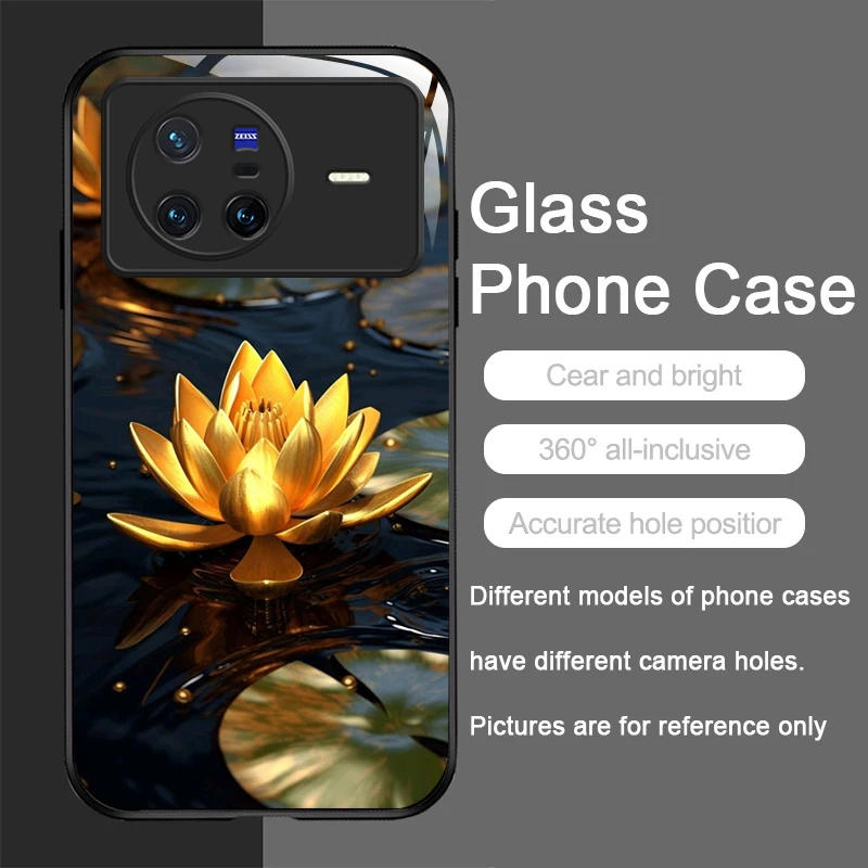 الإبداعية الذهبي لوتس زهرة نمط الزجاج المقسى جراب هاتف ل ممن لهم رينو 13 F 12 11 برو 10 SE البحث X3 لايت X8 A58 A78 غطاء
