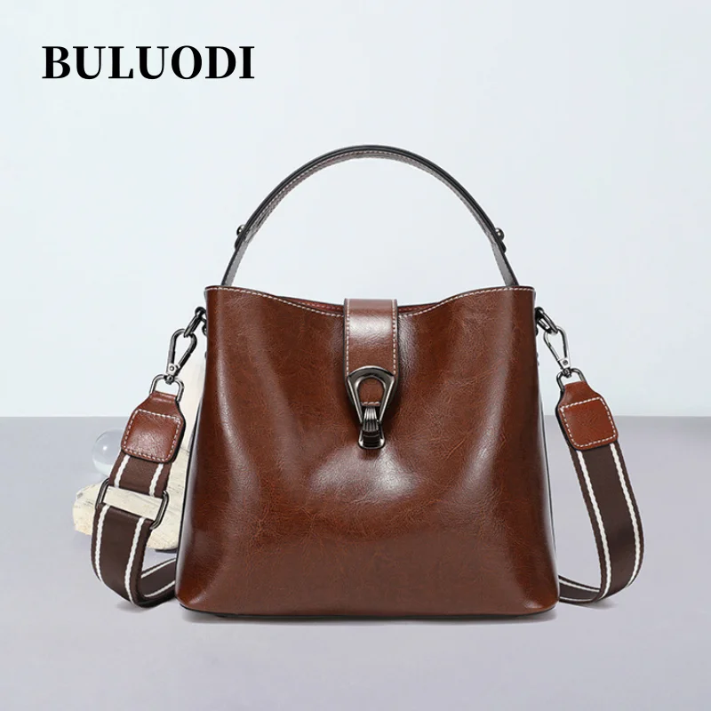 Women's Retro Top-grain leather Shoulder Handbag Ladies Waxed Cowhid Genuine Leather Bag Female Cowhide Commuting Crossbody Bags