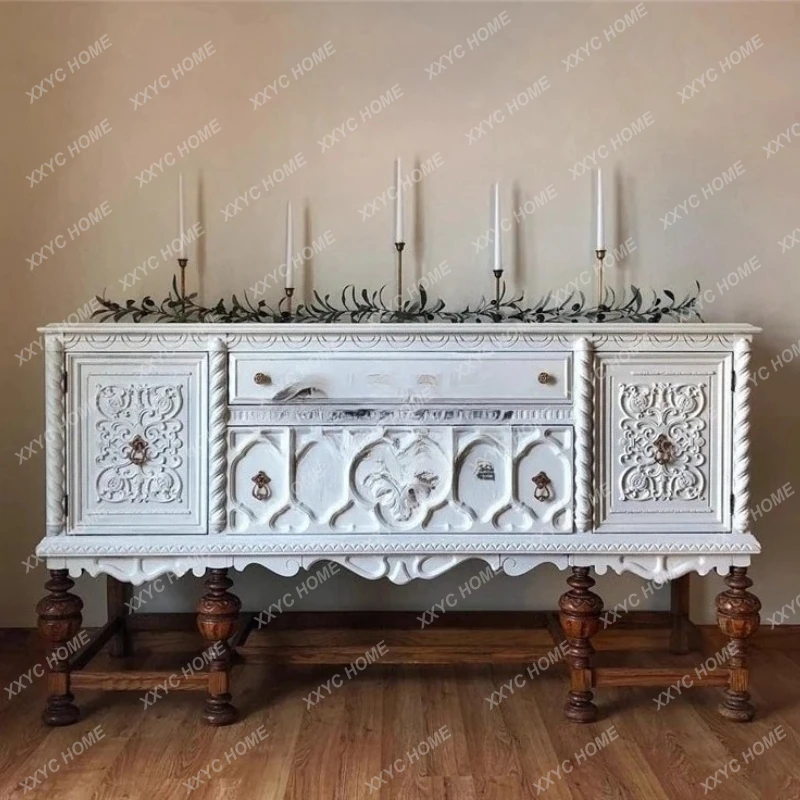 X-S neoclassical solid wood carving flower entrance cabinet light luxury  carving HG