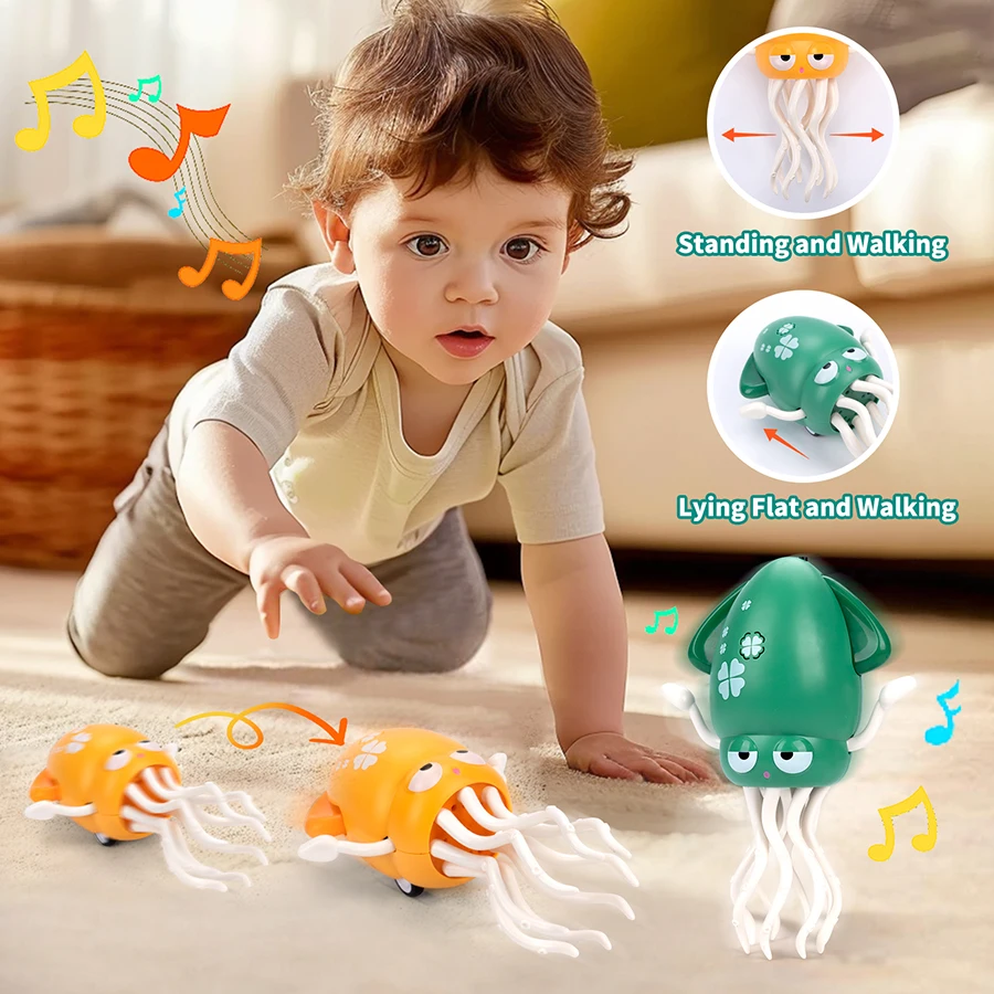 Juguete de pulpo para gatear bailando, mascota electrónica de dibujos animados, interactivo, inducción automática, evitación de obstáculos, regalo educativo con música