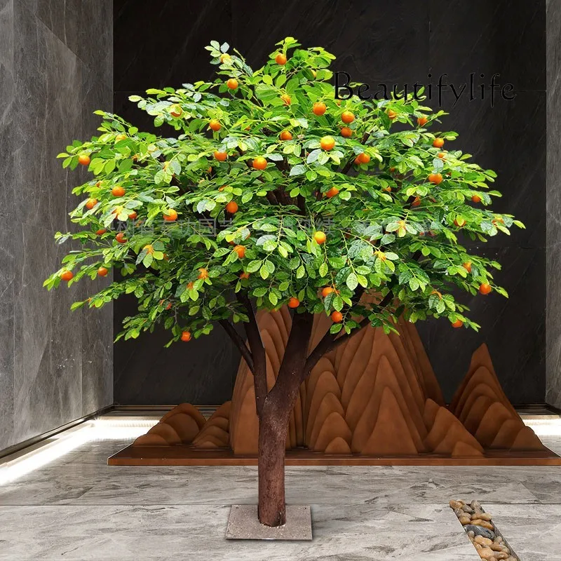 Simulation fruit tree orange apple persimmon hawthorn tree solid wood large-scale decorative customization