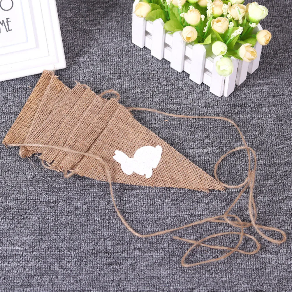 

Easter Banner Burlap Rabbit Flags Decorative Paper Bunting Party Hanging Festive Easter Decor Centerpieces Garland