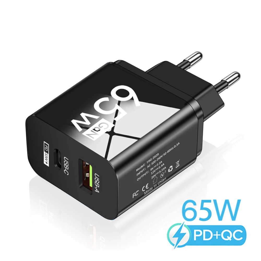 Insgesamt 65 W GaN-Ladegerät Typ C USB PD Handy Hochgeschwindigkeits-Schnelllade-Wandadapter für IPhone 17 Pro Xiaomi Huawei