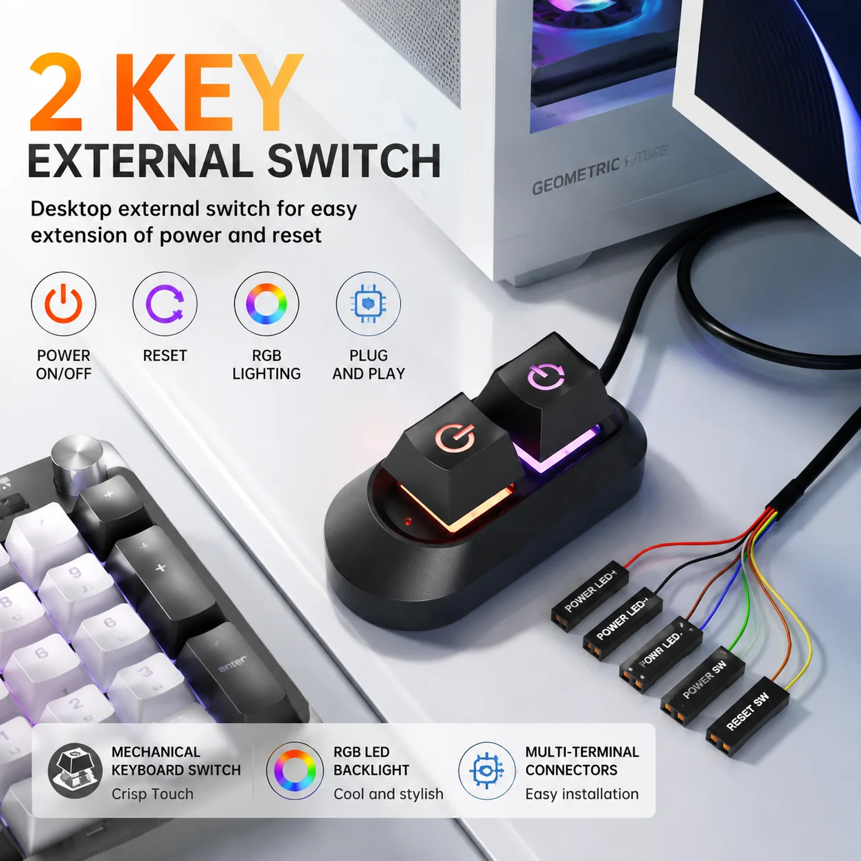 Mechanical Desktop Power Switch External Start Computer Switch On/Off and Reset Button Extension Cable PC Power Button Switch