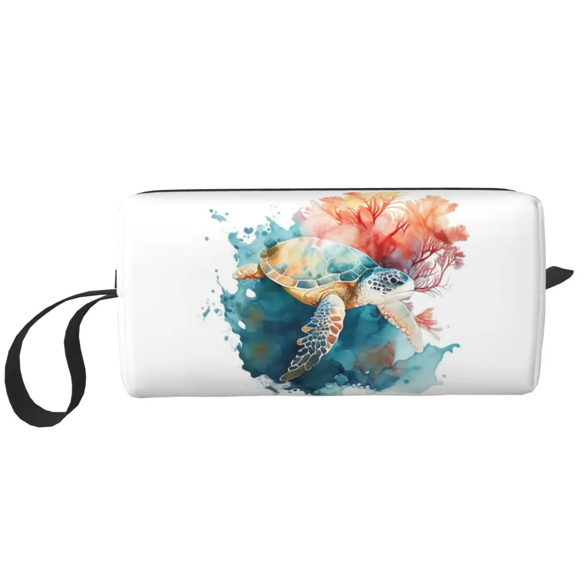 Sea Turtle Coral Watercolor Painting Pencil Case for Studen Pen Box Pencil Bag Stationery Supplies Travel Women Cosmetic Bag