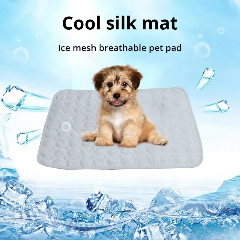 

1pc Puppy Grey Ice Silk Cooling Pad Summer Cool Breathable Cooling Washable Reusable Bite Resistance Small Pet Cat Sleeping Pad