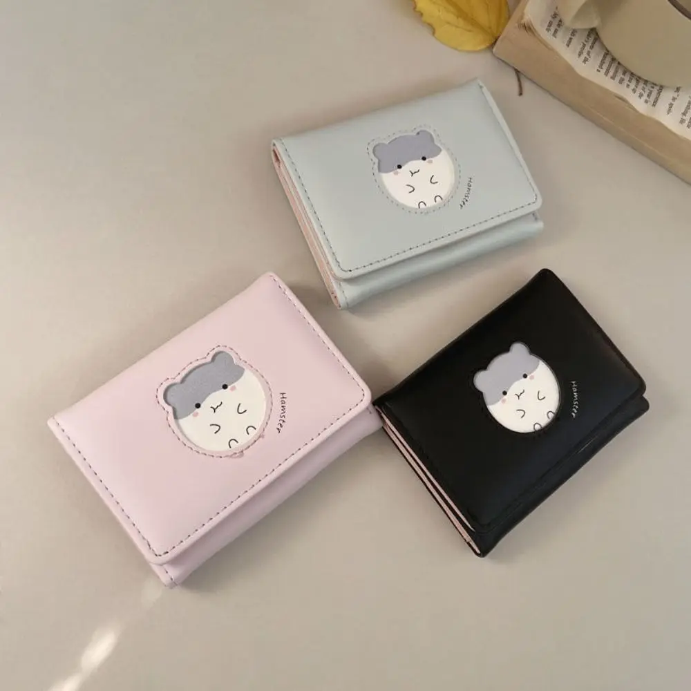 Portable Pu Leather Hamster Short Wallet Printing Coin Purse Folding Purse Cartoon Change Purse Card Holder Outdoor