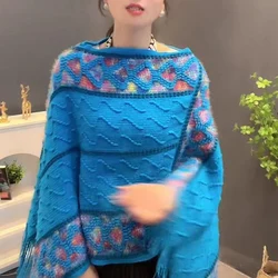 Fashion Loose Batwing Sleeve Tassel Coats Women's Clothing Winter Oversized Knitted Casual Pullovers Commuter Warm Ponchos
