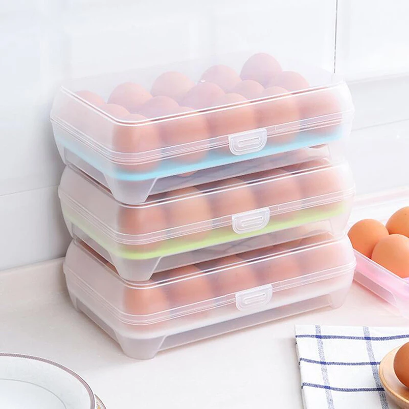 15-Grid Egg Storage Box Home Kitchen Supplies Refrigerator Egg Container Fresh-Keeping Box Tray Multi-Layer Plastic Organization