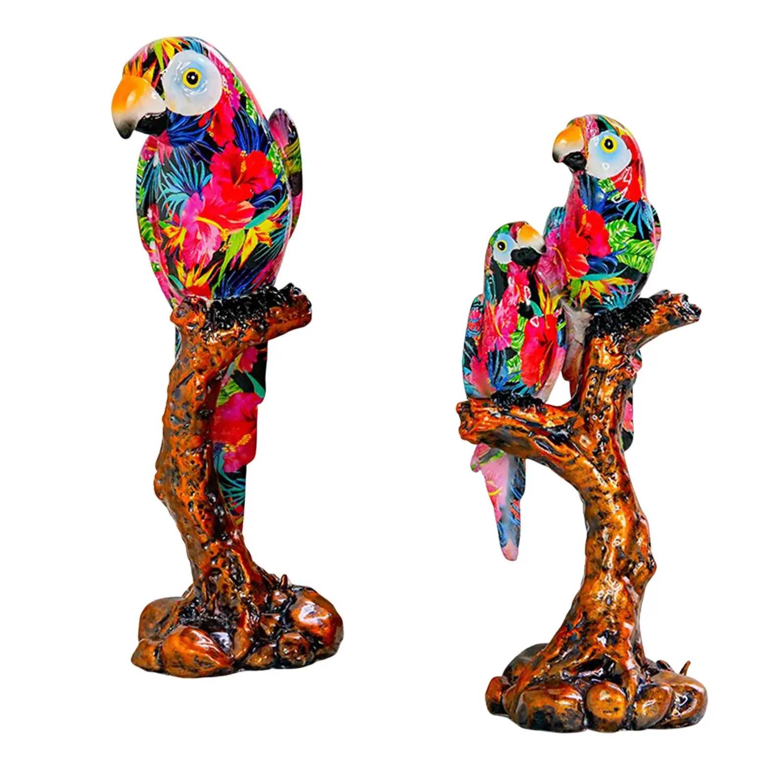 Creative Painted Parrot Statue Parrot Ornament Resin Craft Multicolor Parrot Figurine for Cabinet Desktop Shelf Decoration