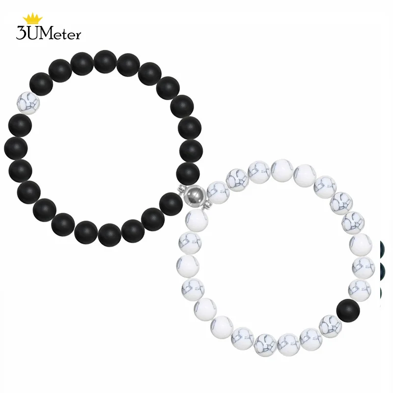 3UMeter Magnetic Couple Bracelets for Lovers Meacningful Natural stone Beads Bracelet Romantic Valentine's Day Jewelry Present