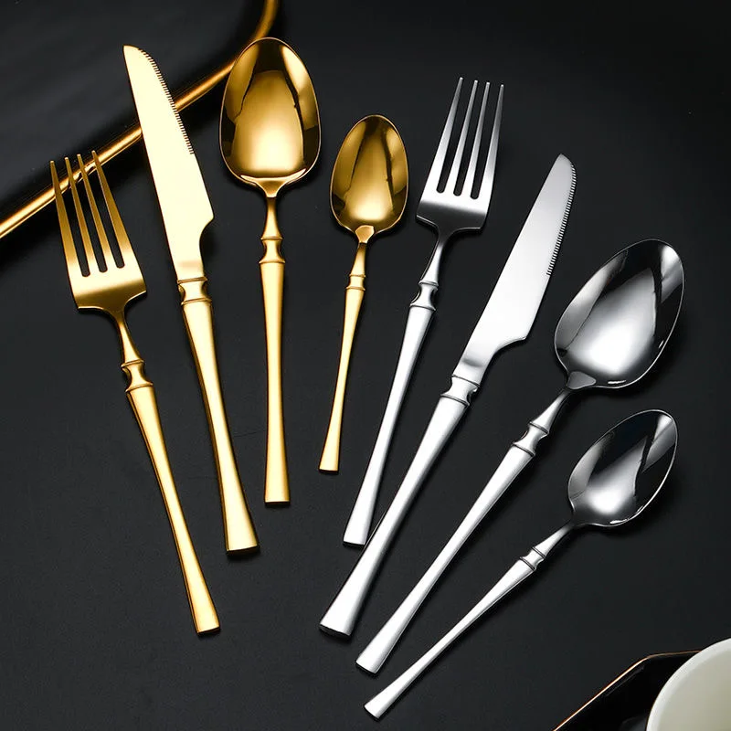 4pcs Stainless Steel Golden Cutlery Set Dinnerware Western Tableware Knife Fork Tea Spoon Festival Kitchen Dinnerware Gift