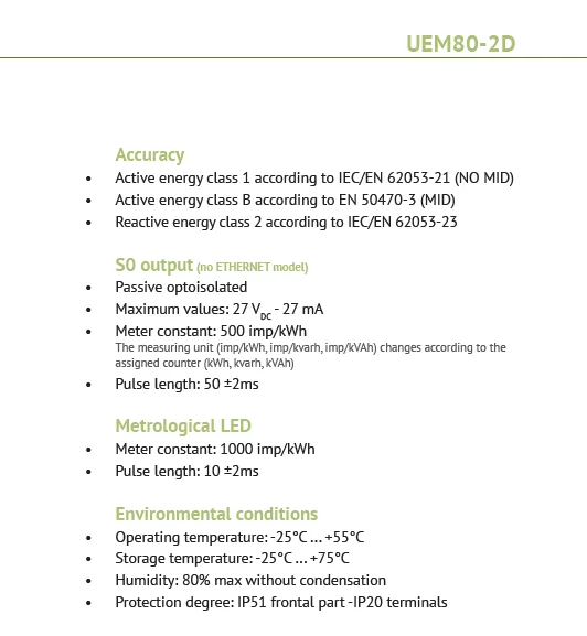 For South America Single Phase Smart Meter Modbus UEM80-2D Algodue Made in Italy Energy Meter