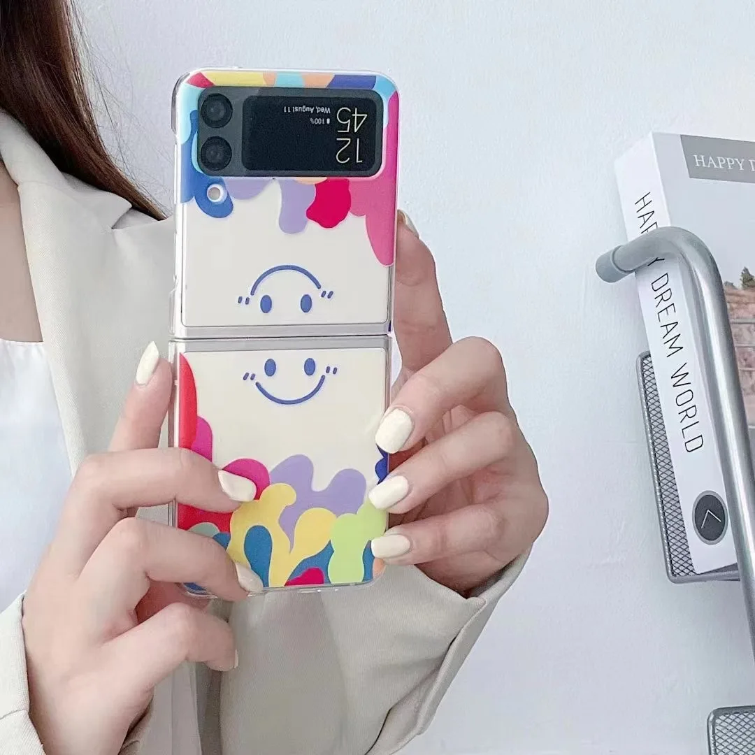 لطيف الكرتون الدب الحالات الهاتف لسامسونج غالاكسي Z Flip 3 5G الصلب قطعة غطاء شفاف ل Z Flip 3 ZFlip3 واقية قذيفة كابا