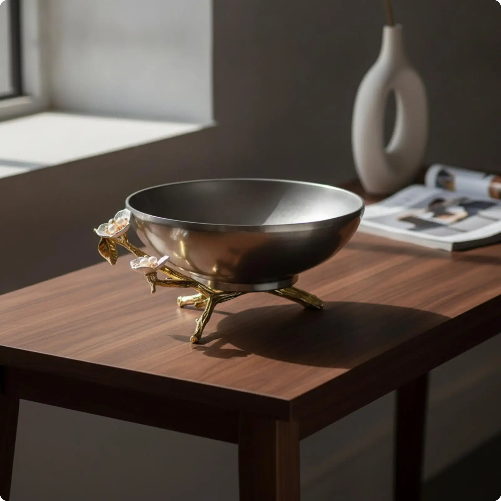 Industrial Style Decorative Tray for Dining Table Centerpiece with Mixed Metal Finish Elegant Decor view 2