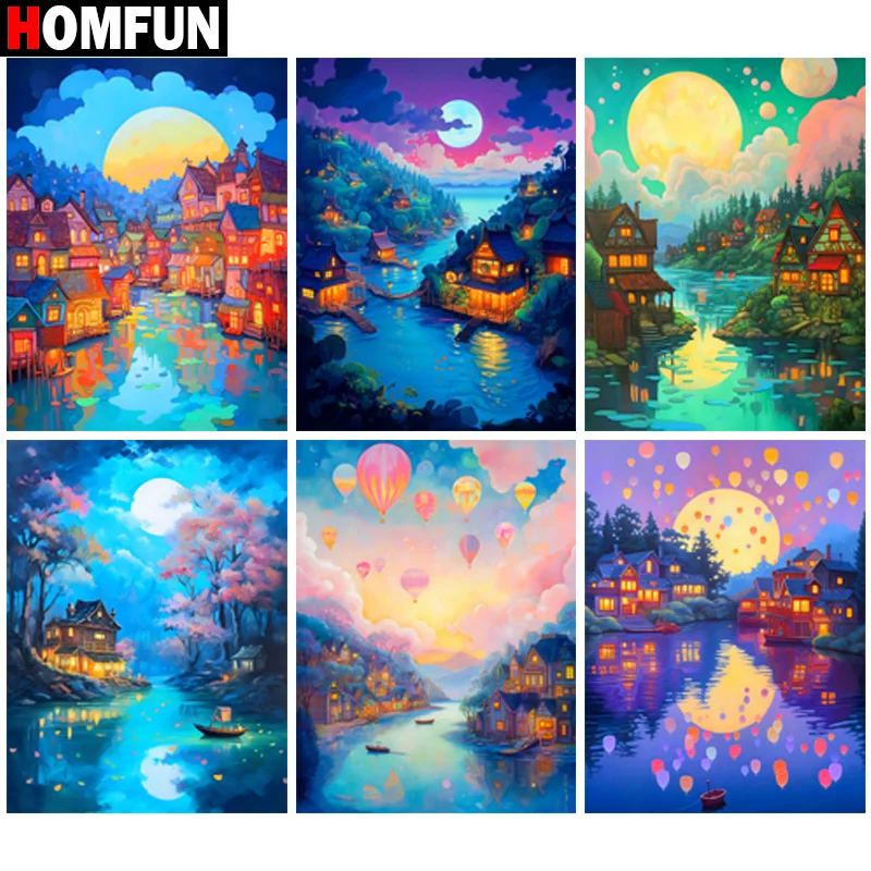 

HOMFUN "Пейзажи Будины Луна" Алмазная картина 5D Полная квадратная/круглая дрель Домашний декор DIY Алмазная вышивка крестиком