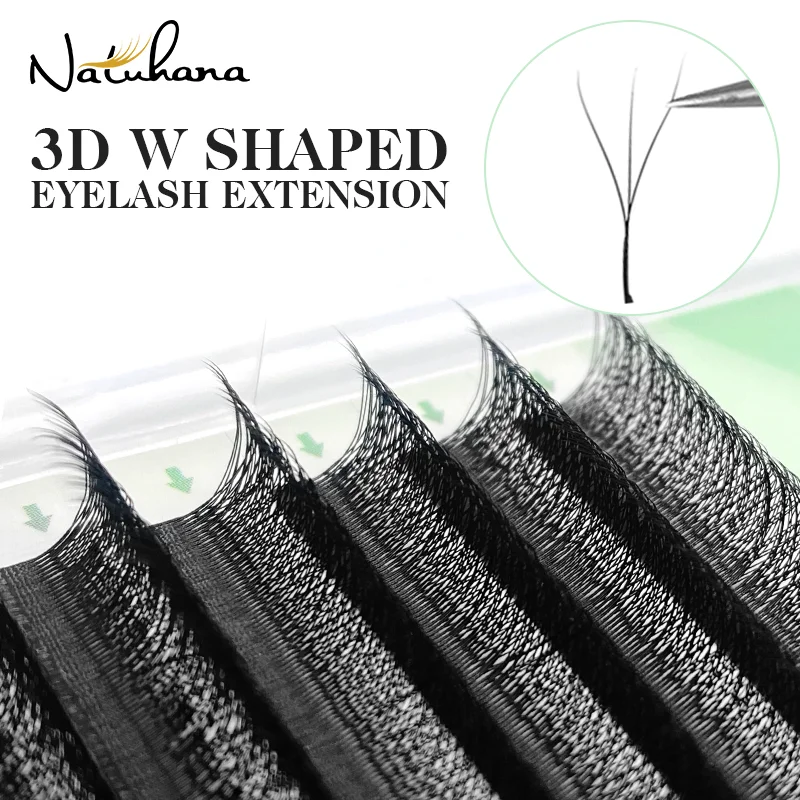 NATUHANA 5Cases/Lot W Shape Eyelash Extension 3D Premade Volume Fan Lashes W Style Lashes Faux Mink Volume Lashes Natural Makeup