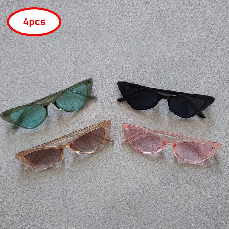 4pcs/Set Sunglasses For Men Women Designer Vintage Cat Eye Eyewear Fashion Outdoor Triangle Small Frame Shades UV400 Accessory