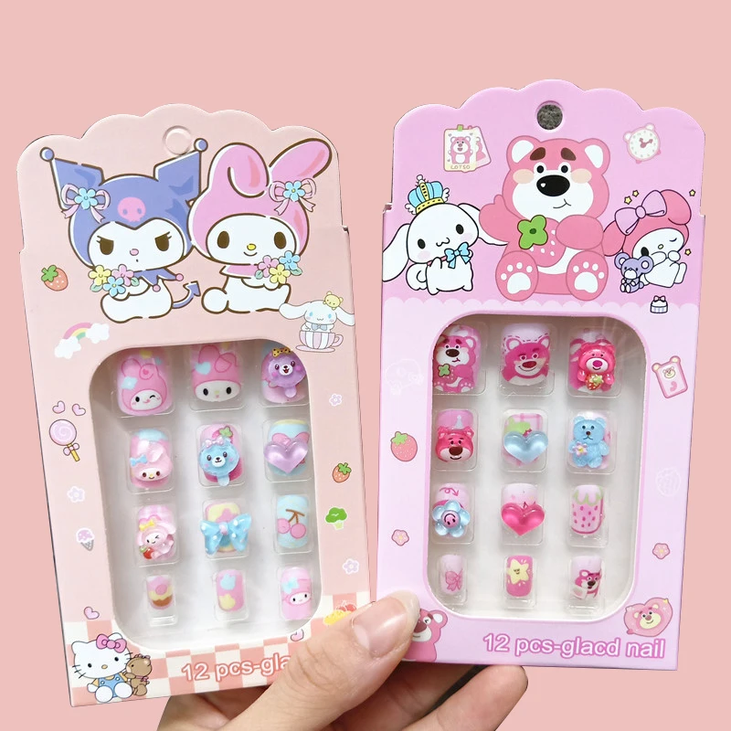 24 Sets Sanrio Children 3d Nail Stickers Cute Hello Kitty My Melody Cinnamoroll Kuromi Crystal Nail Sticker Art Manicure Decor