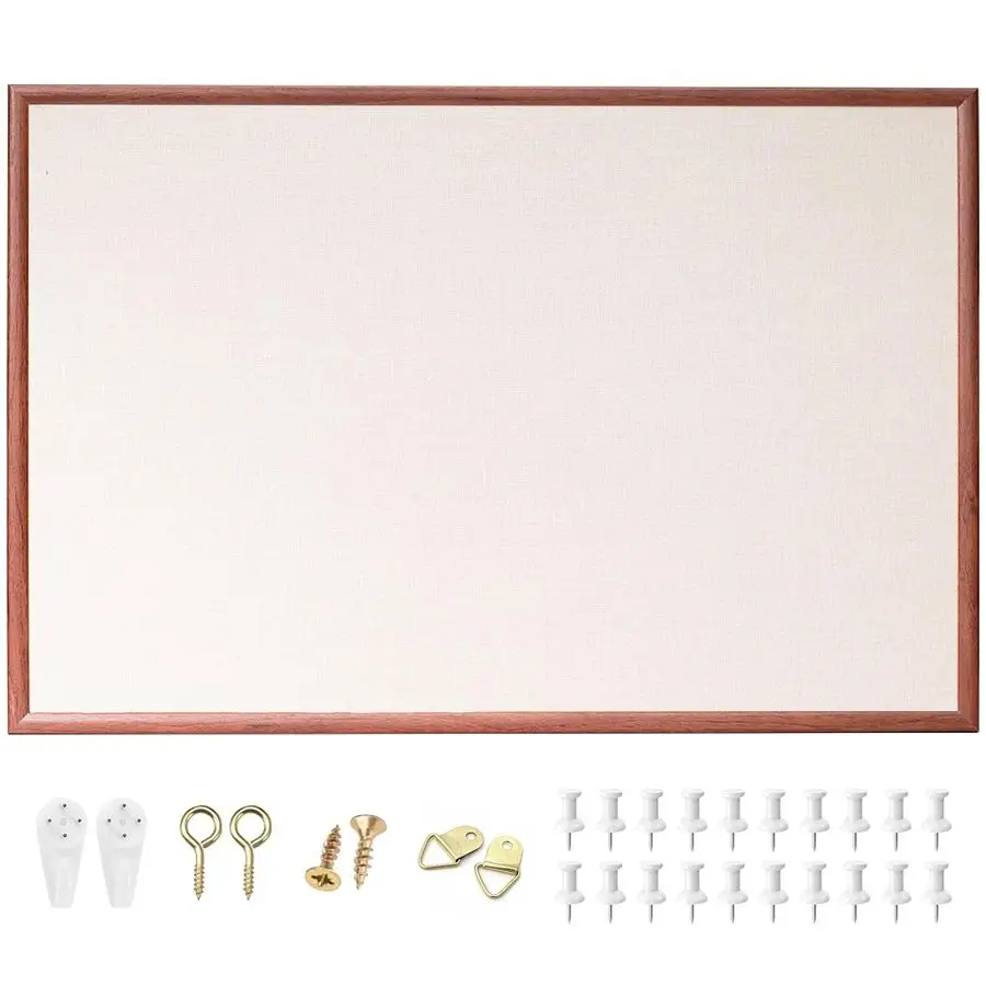 

x 36 Large Linen Bulletin Board, Cork Board for Walls, Walnut Wood Style Frame, Vision Board, Pin Wood, Ideal for Shool, Home an