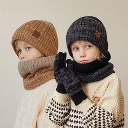 1 Set 4-10Y Children Baby Boy Winter Knit Gloves Hat Scarf 3pcs Suit Outdoor Windproof Fleece Warm Kids Ring Beanie Hat for Boys