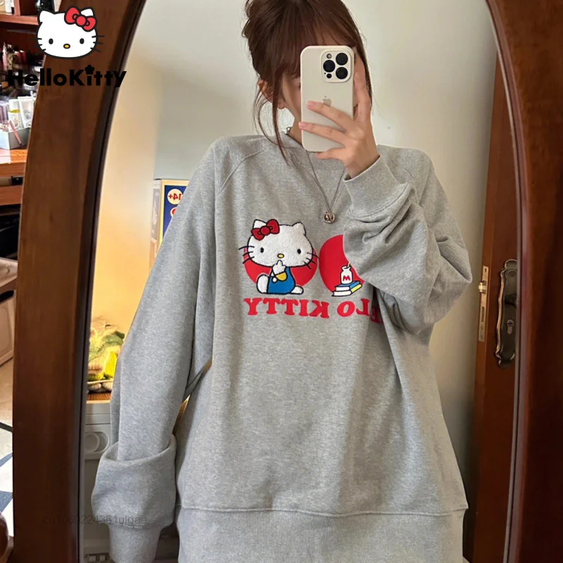 

Sanrio Hello Kitty Clothes New Fashion Pullovers Y2k Long Sleeve Tops Cartoon Loose Sweatshirts Female Aesthetic Clothing Shirt