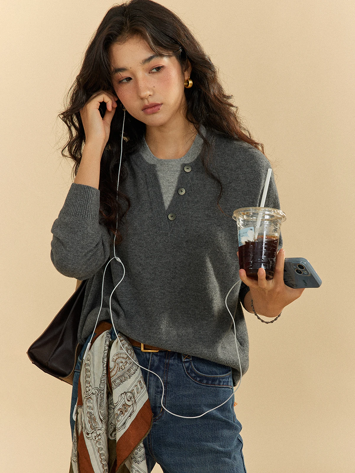 

Solighter 00 Wool Color Blo Knitwear Women's Autumn Winter V-Ne Long Sve Inner Wear T-irt Retro Sle Single Piece