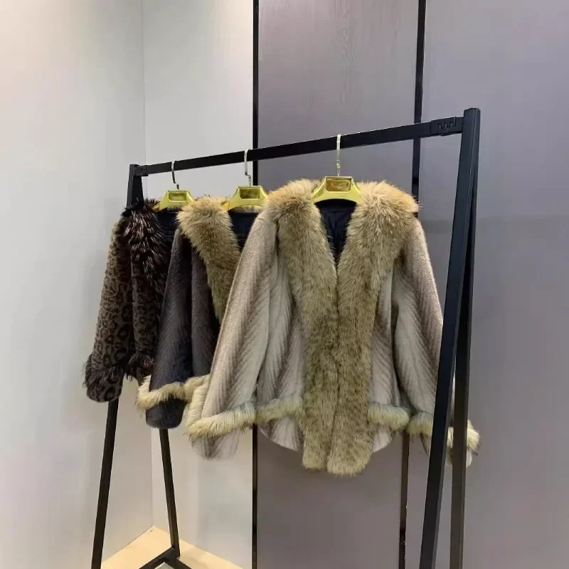 Herbst Winter Neue Europäische Nerz Imitation Pelz Integrierte Große Woolen Kragen Kurze Mode Alter-reduzierung Pelzigen Jacke Für Frauen