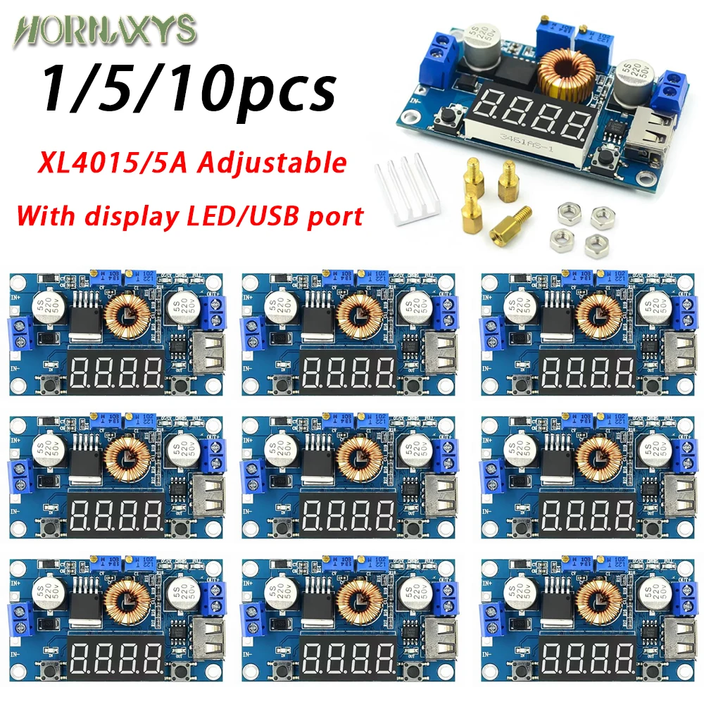 XL4015 75W DC-DC 5A Overtemperature protection Voltage Regulators Module Adjustable Buck Module With Voltmeter Display USB Port