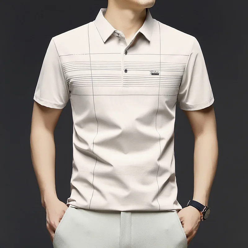 Summer men polo shirt casual simple fashionable short-sleeved T-shirt men's ice silk versatile lapel loose top men style