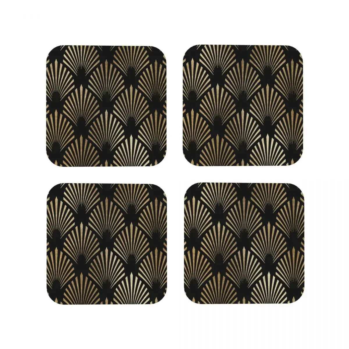 

Подставки под чашки в стиле ар-деко с узором в виде веера, кухонные подставки под тарелки, нескользящие термоизоляционные подставки для кофе, для декора дома, набор из 4 штук.