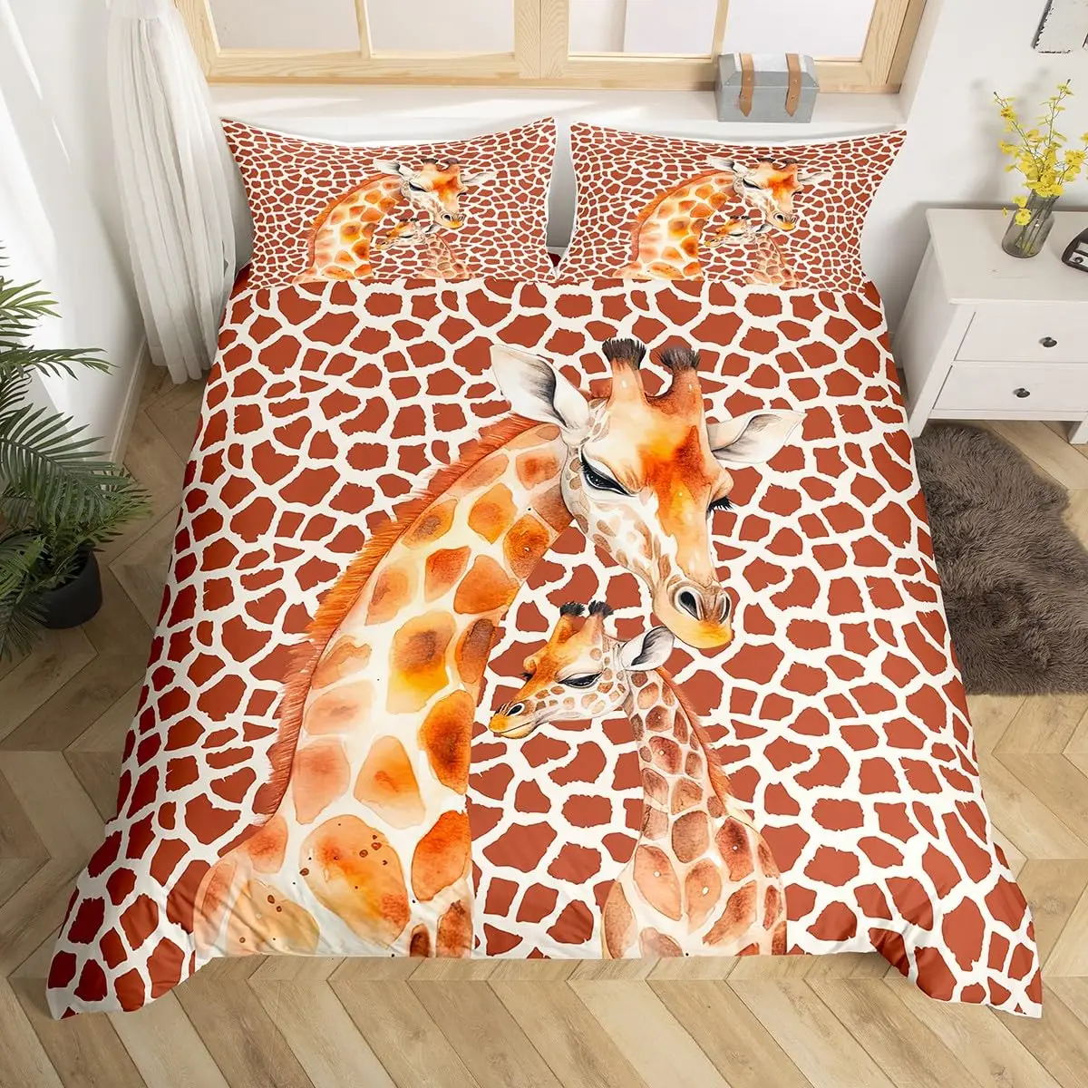 

Cute Giraffe Bedding Set Full Size 3pcs with 1 Duvet Cover 2 Pillowcases Animal Bedding Set for Kids Boys Girls Room Decoration