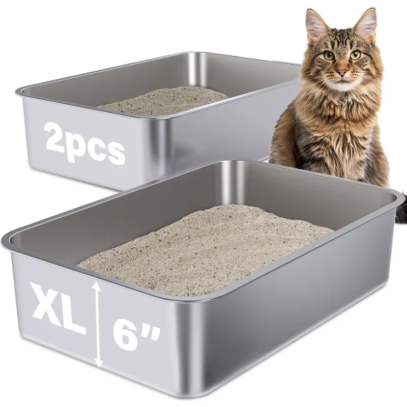 Stainless Steel Litter Box 2 Pack, 23.6