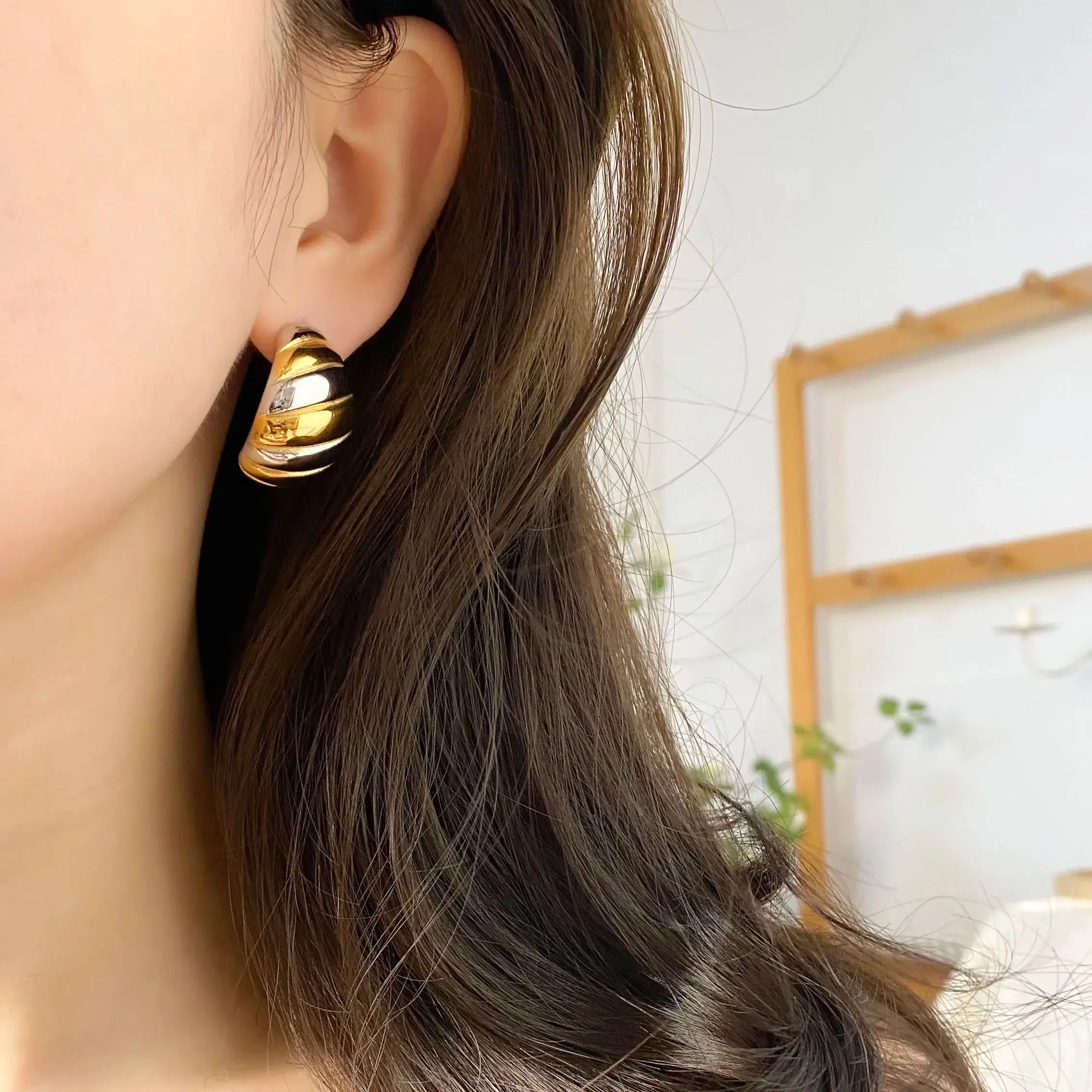 CARLIDANA هيبوالرجينيك هندسية طقم من الحلقان مختلط اللون مطلية بالذهب الفولاذ المقاوم للصدأ أقراط بريمة أنيقة مجوهرات للنساء