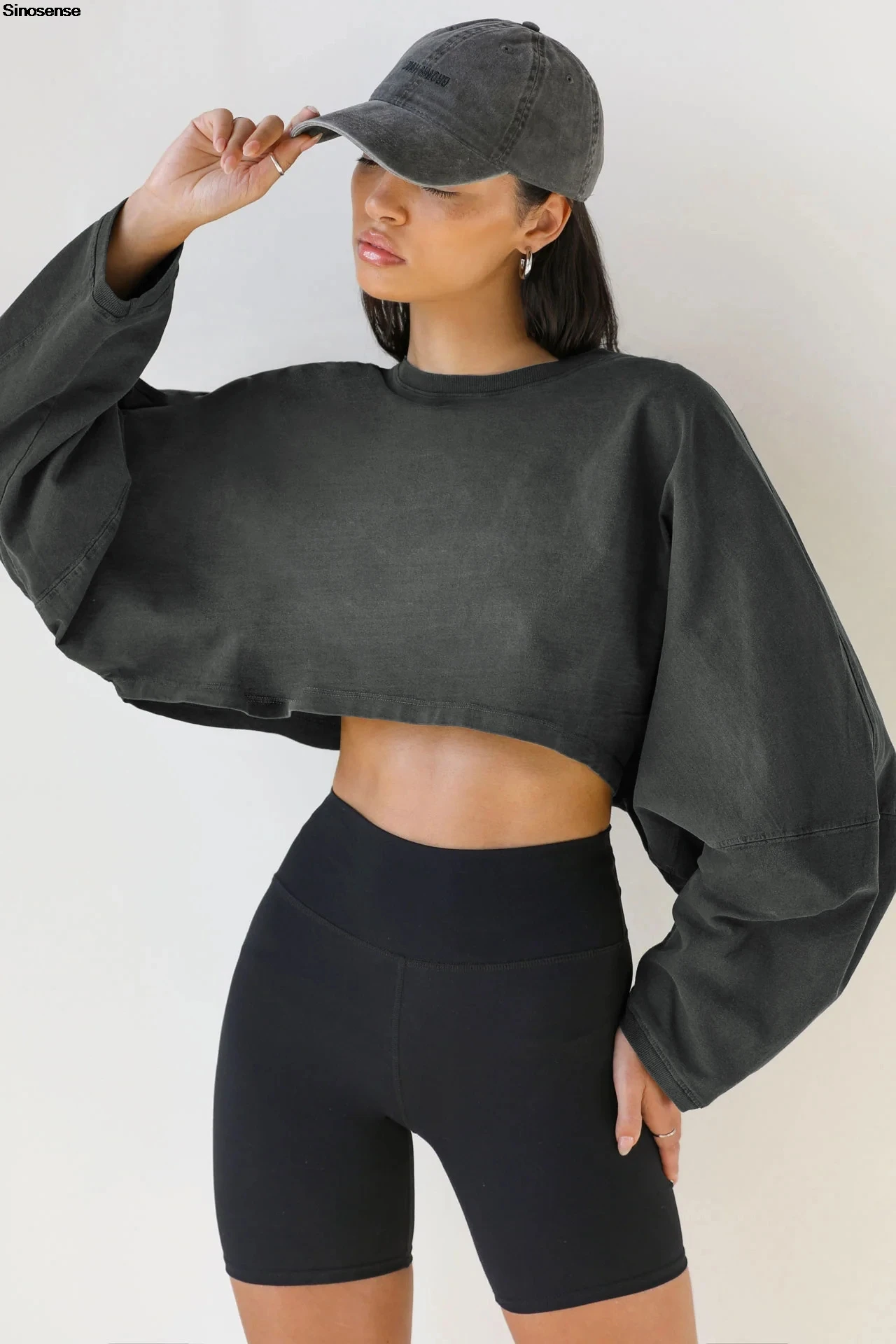 Womens Pullover Loose Crop Sweatshirts Crewneck Long Sleeve Crop Tops Casual Athletic Yoga Sports Cropped Sweatshirt Y2K Clothes