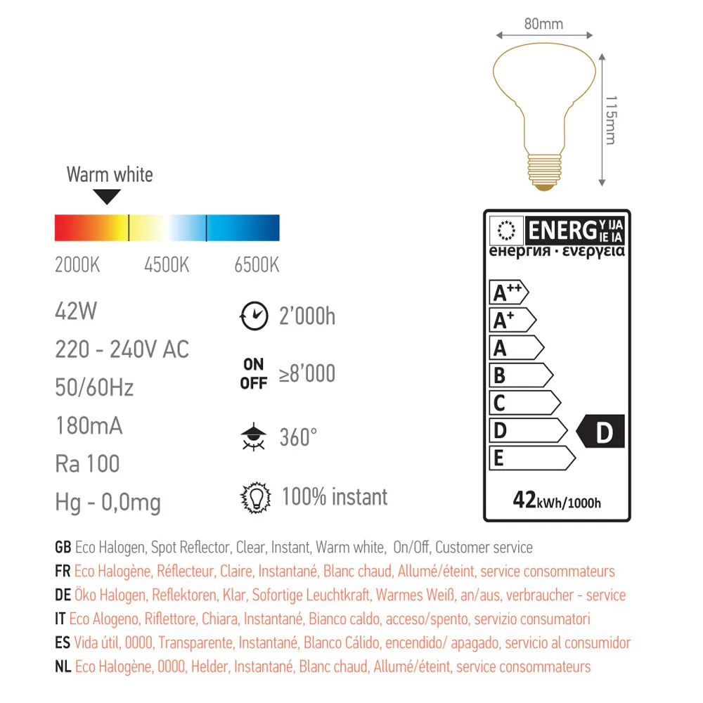 10 pk Eco Reflektor R80 42w 70w E27 วอร์มไวท์