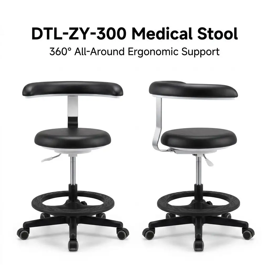 Adjustable Modern Hospital Nurse Stool and Surgeon Chair with PU Leather Durable for Workshop and Bedroom Use