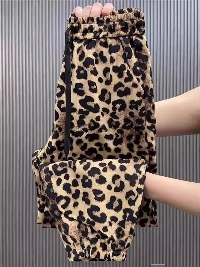 

Summer 2026 Women's Casual High Waist Ice Silk Harlan Pants Leopard Print Slimming Popular Style Casual Comfortable Trousers