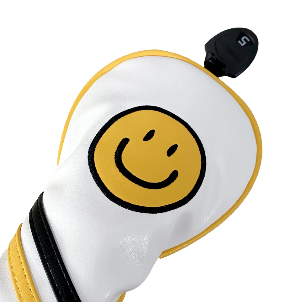 1pc Golf Head Covers for Driver & Woods - (Cute Smile Style）Premium PU Material Head cover