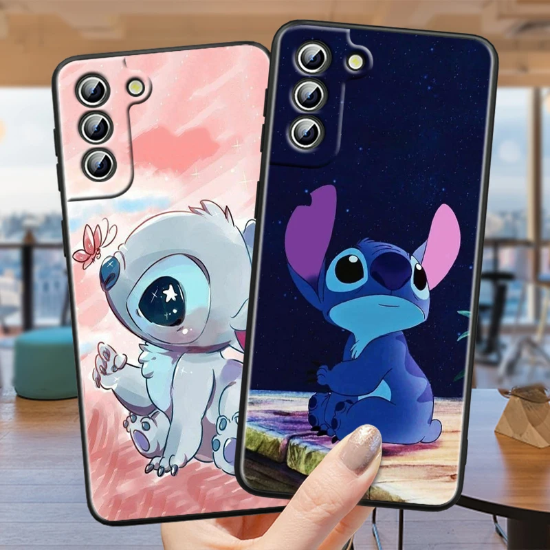 Cute Stitch Cartoon Disney For Samsung Galaxy S24 S23 S22 S21 S20 FE S10 S10E Plus Ultra Pro Lite 5G Black Cover Phone Case