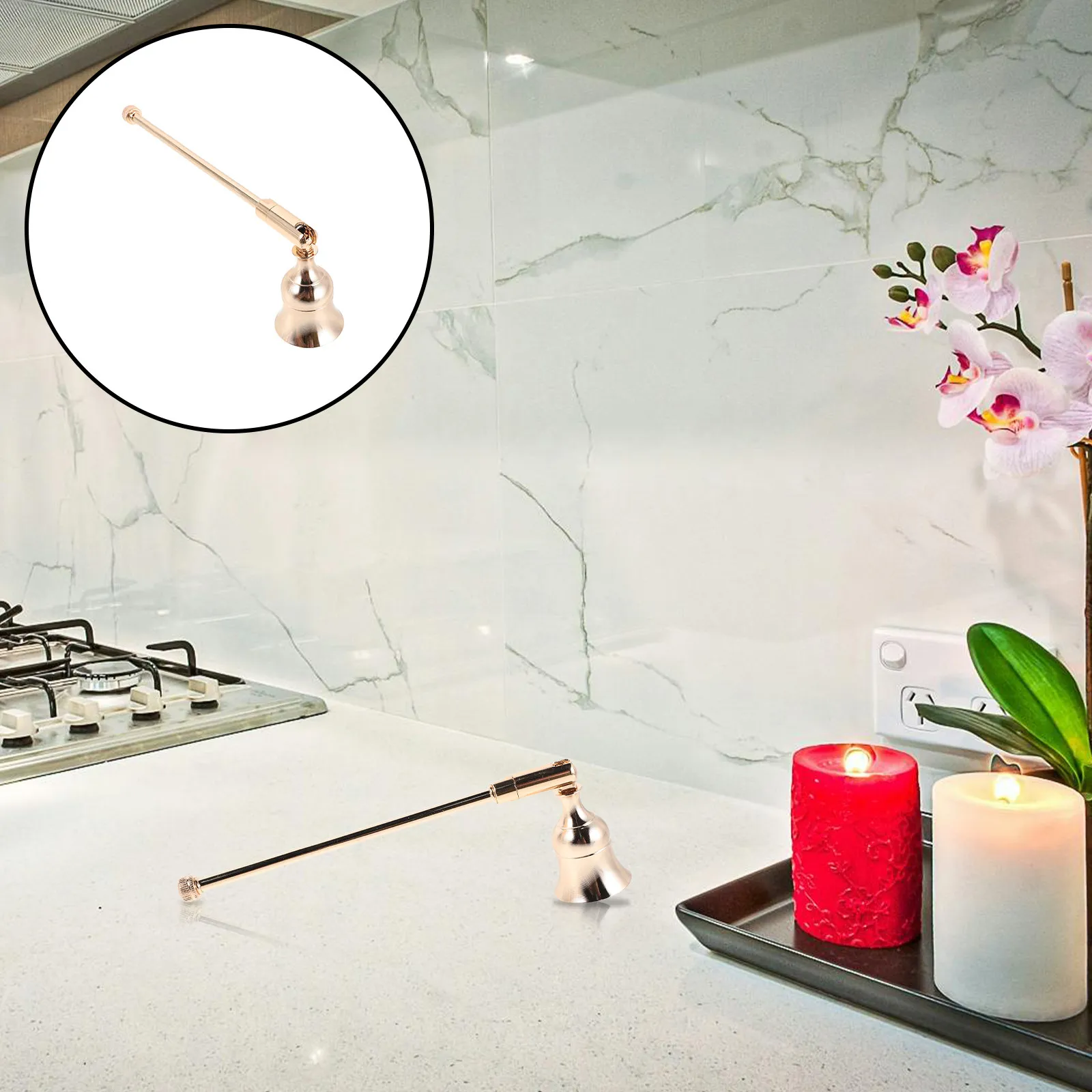 2Pcs Long Handle Metal Snuffer Retro Bell Shaped Wick Extinguisher for Tealights Pillar Candles Flame Safety Mess Free