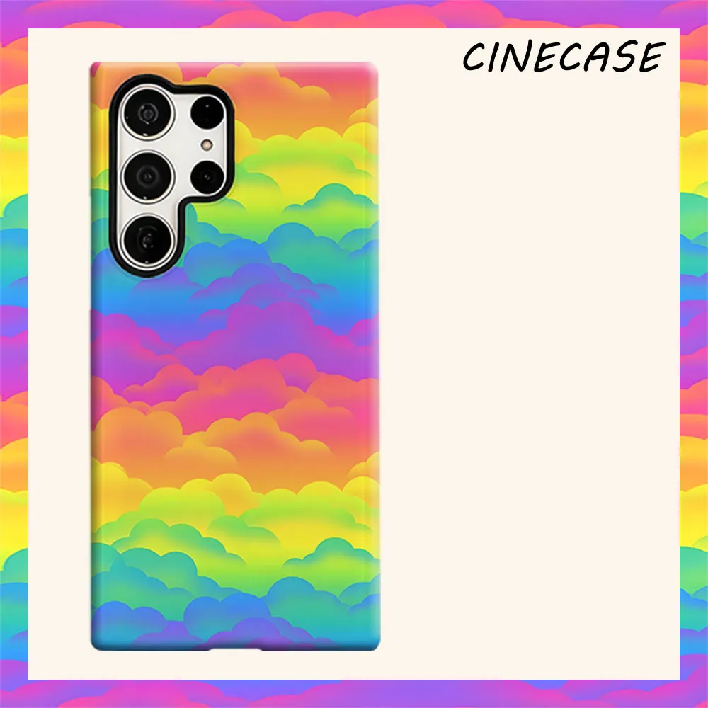 Rainbow Cloud For Samsung Galaxy S26 S25 S24 A56 A36 Dual Layer Luxury Fashion Full Lens Protective Case