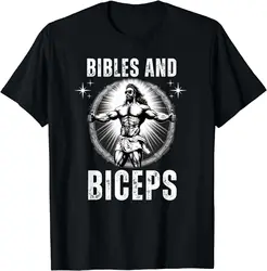 Bibles and Biceps Bodybuilding Jesus Fitness Funny Gym T-Shirt Men Clothing Vintage T Shirt Streetwear