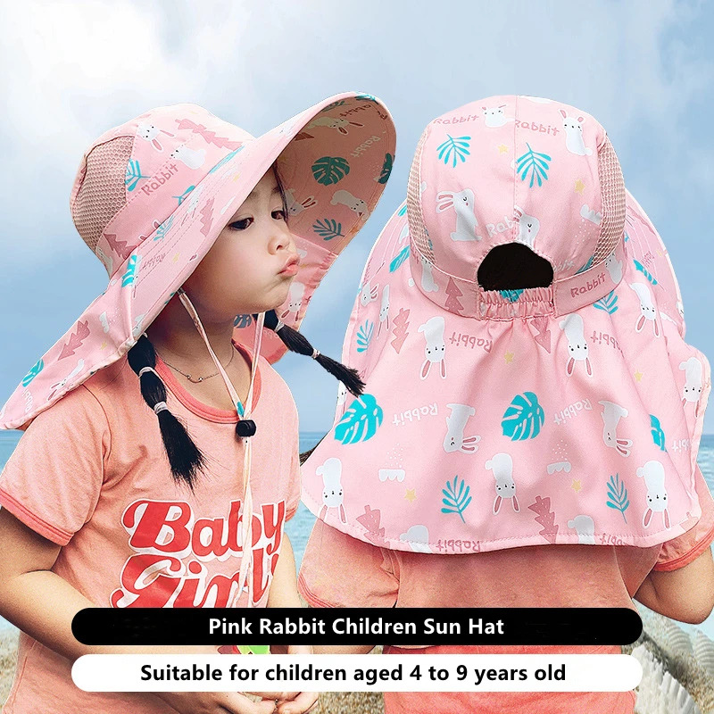 

Children Sun Hat Summer Kids Outdoor Neck Ear Cover Anti UV Protection Beach Caps Kids Boy Girl Travel Flap Cap For Children