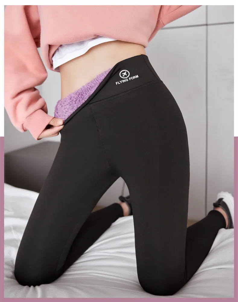 Winter Warm Leggings For Women Korean Stretch Thicken Pencil Pants Harajuku Letters High Waist Skinny Fleece Fitness Trousers