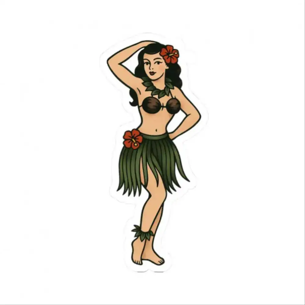Sticker Retro Hawaiian Pin Up Decal Neo Traditional Tattoo Laptops Bottles Jour Waterproof Stickers For Decorating Car Windows M